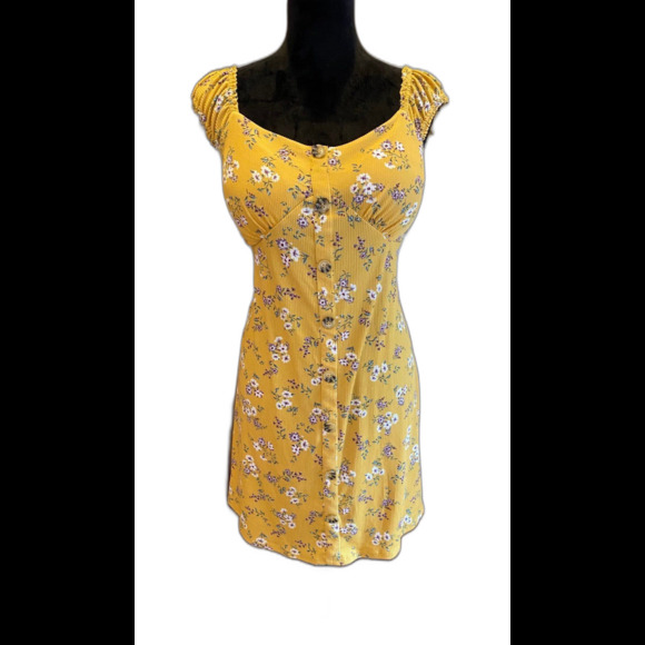 No Boundaries Boho Hippie Dress Gold Size XL 15-17 Off/On Shoulder NWT Smocked - Picture 1 of 12